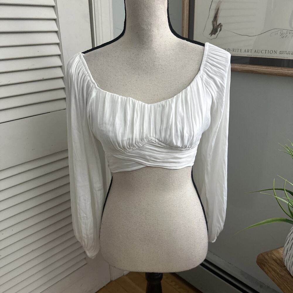 O Vianca Cropped Top Womens Medium White Milkmaid Dainty Ethereal Soft Angelcore